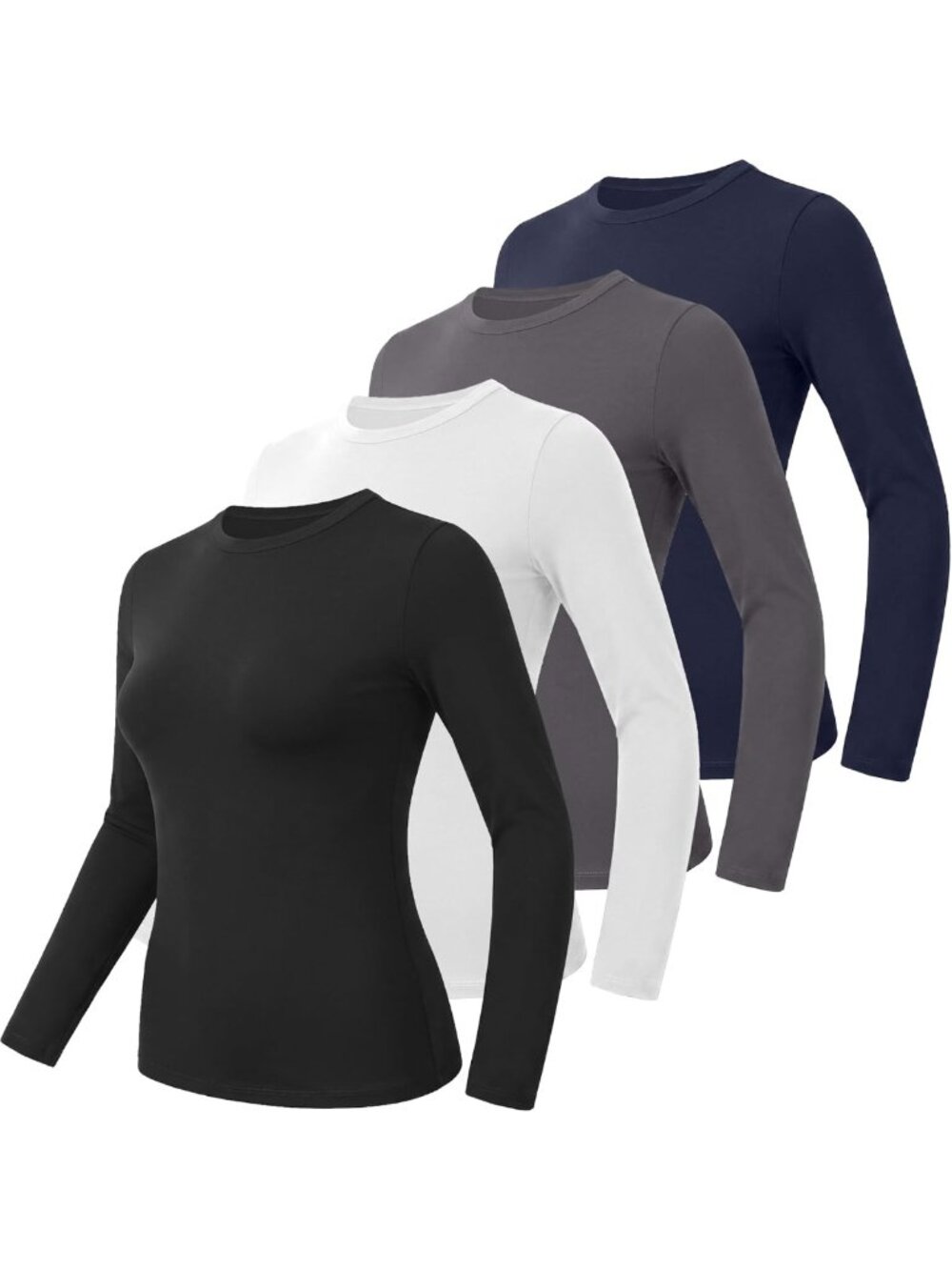 4 Pack Women's Long Sleeve Slim Fit Tees - Basic Workout Tops for Everyday Wear